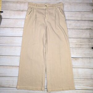American Eagle Womens Wide Leg Crop Pants‎ Pleated Khaki Stretch Size 14